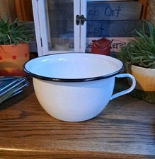 Original Nachttopf Weiß Emaille Nacht Topf Nachtgeschirr Garten Deko Blumentopf