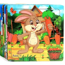 Lernspiel 3D Holzpuzzle Tiere und Fahrzeuge für Kinder ab 1 Jahr