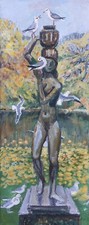 Karl Adser 1912-1995 Weiblicher Akt im Park mit Möwen Statue Garten Dänemark