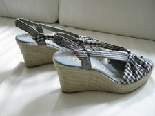 Plateau Sommersandalen Keilabsatz High Heels Wedges Sandaletten Stoff Gr. 37