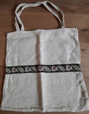 Große Tasche, Stoffbeutel HELLES  GELB, Leinen, Handarbeit, Trachtenborte