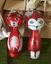 Alt Weihnachtsschmuck Christbaumschmuck  Hund + Katze freigeblasen 134