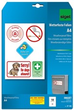 sigel Inkjet Folie DIN A4 weiß opak wetterfest 270 my 10 Blatt