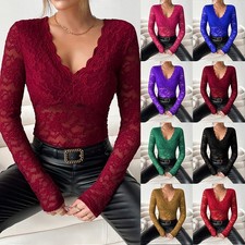 Damen Sexy Spitze V-Neck