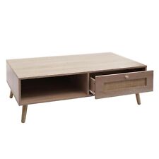 B-Ware Couchtisch MCW-M39, Schublade Kubu Rattan Holz, 37x110x59cm Eiche-Optik