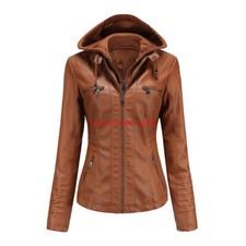 Damen Kapuze Leder jacke