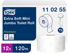 TORK 110255 Toilettenpapier T2 Mini Jumbo Premium 120m 3-lagig hochweiß 12er-Set