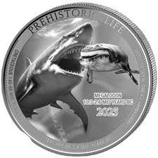 Silbermünze 1 oz Prehistoric Life II  Megalodon 2025 Kongo 999.9 Silber BU