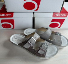 Rohde Damen Sandalen Grau Silber Gr. 37 weiches Fußbett Leder mega leicht neu
