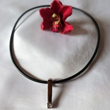 Pierre Lang Kautschukband Schwarz + Anhänger silberfarbenen Verschluss /ev349(58