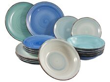 18-tlg Tafelservice Tafelgeschirr Geschirrset Rund 6 Personen Steinzeug Blau