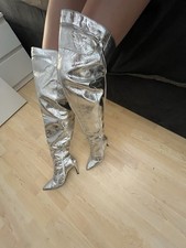 Overknee Boots Stiefel Space Gebraucht 38 Silber High Heels