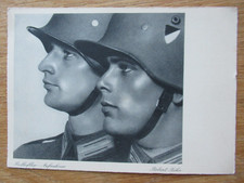 Alte Postkarte Soldaten mit Stahlhelm 1930iger Jahre