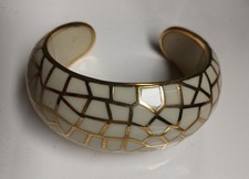 Lucas Jack Creme Mosaik Armreif Armband - Gold Inlay Art Deco Stil