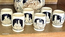 Set Bowle Steingut blau-weiß mit deutschen Burgen und sechs Bechern
