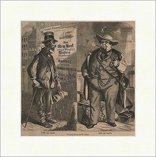 Piefke in Amerika Holzstich von Ch. Förster Auswanderer Hut Übergewicht P 0241