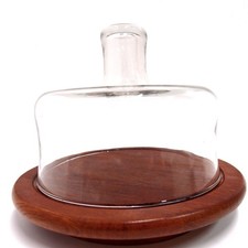 Tablett Digsmed mit Glas Glosche Danish Teak Holz Brett 27 cm Wurst Käse Platte