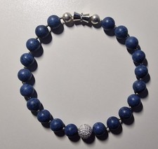Halskette Dumortierit-Kugeln 12 mm, SIlberelemente, Magnetverschluss, 41,5 cm