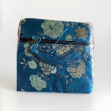 Damast Brokat Glücks-Täschchen Geldbörse Schlüssel-beutel Geschenk blau Satin 