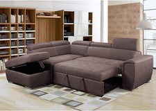 Großes braunes Wildleder Ecksofa mit Ottomane - L-Form, Stauraum & Kopfstütze