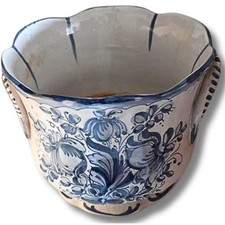 Großer handbemalter Übertopf Kreiser Ceramica Italy, blau-weiß, ca. 20 cm hoch