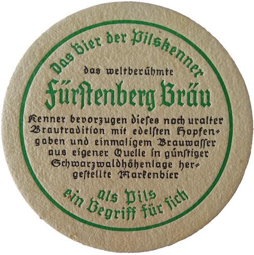 Alter bierdeckel fürstenberg - bierdeckel,