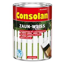 Consolan Zaun-Weiß 2,5 l Außen Holzschutz Grundierung Beschichtung Farbe Deckend
