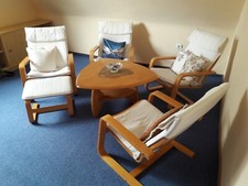 Relax Sessel 4 Stück mit 1 Fußhocker ,1 Wohnzimmertisch Erle , sehr gut erhalten