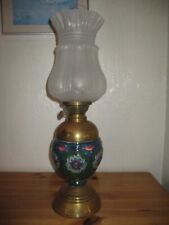 Wunderschöne Petroleumlampe um 1900 Majolika Keramik Jugendstil grün blau