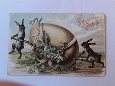 Alte AK Ostern  2 Hasen  mit Riesenei   . vor 1914 ?? -Prägedruck