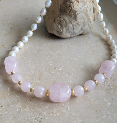 Rosenquarz collier mit - collier,