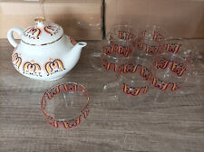 DDR Teeset für 6 Personen, Feuerfestes Saale-Glas mit Porzellan Kanne