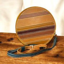 Runde Echte Leder Handgefertigt Damen Umhängetasche,Schultertasche Boho Vintage