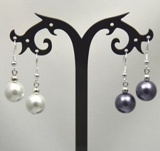 2 Paar Glaswachs-Perlen-Ohrringe Perlen Ø 12 mm Neu aus Edelstahl Farbe Gold