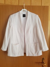Sommer Blazer Damen Gr.42 Weiß Boucle Kragenlos