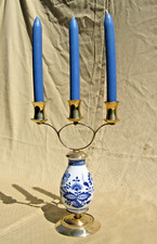 3 fl. Leuchter Kerzenhalter Kerzenständer Messing Zwiebelmuster Porzellan #TL105