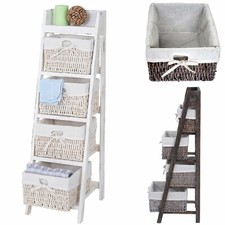 Leiterregal Goiana, Regal Standregal mit 4 Korbschubladen 101x30cm, Shabby-Look