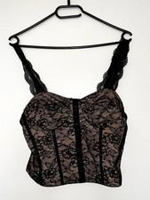 Sexy Spitzen Bustier Top Reißverschluss Schwarz Kurz Bauchfrei Neu Party Elegant