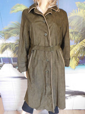 Damen Mantel Wildledermantel olivfarben- Gr. 40- vintage -lang mit Gürtel