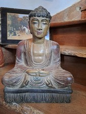 sehr alte große Buddha Holz Figur ,  26cm x 36cm, handbemalt,  Gewicht ca.2kg,