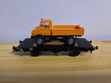 Fleischmann H0 5218 K Flachwagen mit Mercedes Unimog Wiking