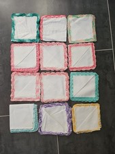 12 Stofftaschentücher mit gehäkeltem Spitzenrand Unbenutzt Vintage
