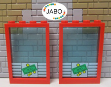 (E9/8/9) Lego 2x 2493 Fenster rot 1x4x5 Scheibe trans hellblau Aufdruck Geld