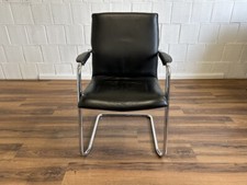 Spiegels Besucherstuhl Freischwinger Leder und Naht schwarz