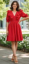 H&M Kleid Rot Volant 42 Ausverkauft 