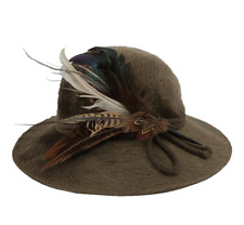 Mayser Milz Damen Hut Braun Petrolblau Feder Vintage 1980er Klassisch