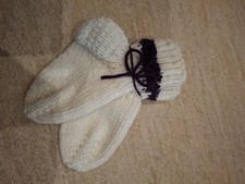 Socken Neu Baby Schafwolle Weiß Lila Handmade 