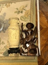 Vintage Chinesische/Asiatischen Urnenvase ,31cm -H+ Fischer Holzschnitzerei