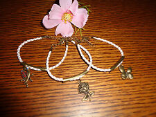 Armband Set geflochtenes bronze/weiß Lederband bronze Metallröhrchen Charms