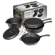 Camp Chef 6-teiliges Gusseisen-Set - Dutch Oven Set - Feuerpfanne + Feuertopf